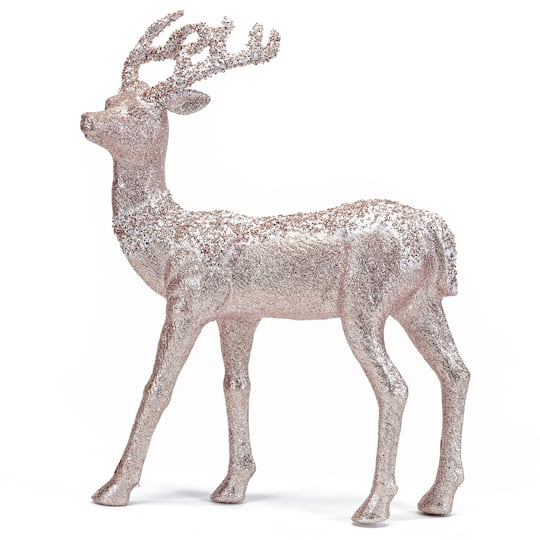 18" Rose Gold Glittered Standing Reindeer Christmas Décor